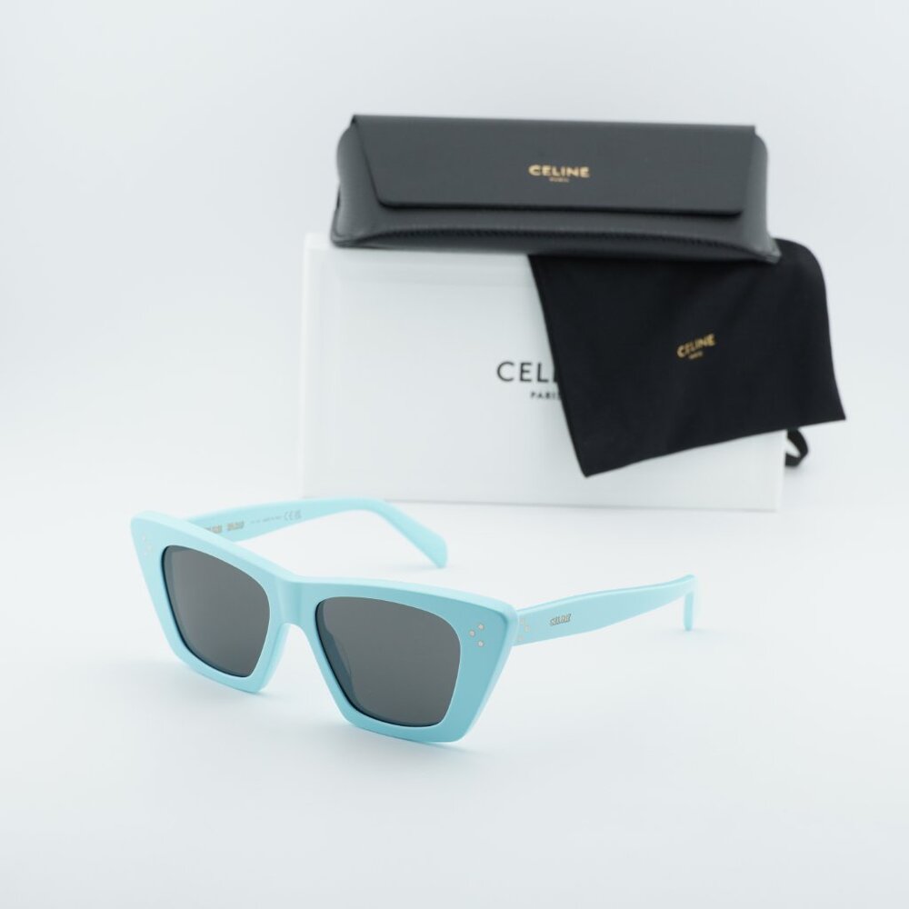 Celine CL40187I 84A Sunglasses Shiny Sky Blue Cat Eye Frame, Grey Lenses - Picture 10 of 10